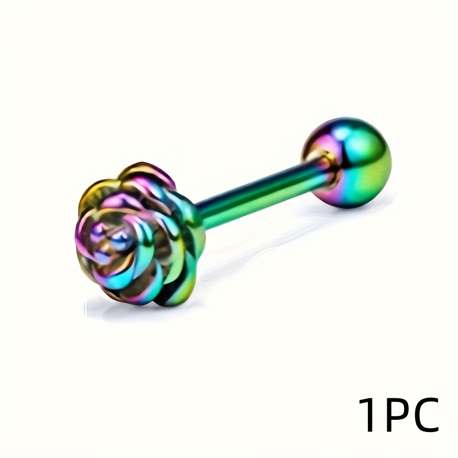 Multicolor Stainless Steel Tongue Stud Rose Flower Sphere